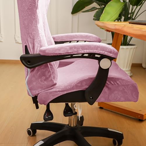 FORCHEER Velvet Gaming Chair Cover Pink with Armrest Covers Stretch Racing Style Computer Game Chair Slipcover with Attached Arms Covers Cat Scratch Proof Washable - Image 6