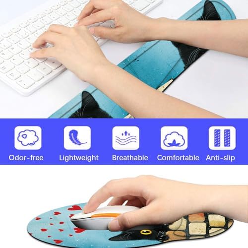 Keyboard Wrist Rest and Mouse Pad Wrist Support Set with Coaster,Comfortable for Easy Typing,Pain Relief,Memory Foam Keyboard Pad Set for Laptop Mac,Cute Black Cat - Image 6