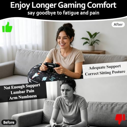 Ergonomic U-Shaped Gaming & Lap Pillow for Crocheting - Cute Rockets & Planets Crochet Pillow with Elbow & Arm Support, Lap Desk Pillows for Reading, Playing or Crocheting, Suitable for Adults - Image 7