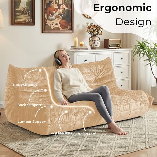 HABUTWAY Giant Bean Bag Chairs Lazy Sofa for Adults,3 Seater,Khaki | 3 Seater Fireside Chair, Memory Foam Lazy Large Floor Bean Bag Sofa for Living Room, Bedroom, Dorm, Office - Image 4