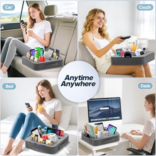 Couch Cup Holder Tray, Couch Caddy for Drink, Snack, Phone, Remote, Ipad, Game Controller, Large-size Sofa Cup Holder for Bed, Sofa, Car, Desk, Deep Gray - Image 7