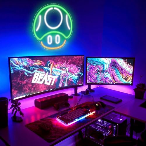 Kavaas Gaming Neon Sign, Mushroom Neon Sign for Game Room Decor, Man Cave, Kids Room - Gaming Mushroom Wall Decor - Gamer Gifts for Boys, Kids (Green) - Image 2
