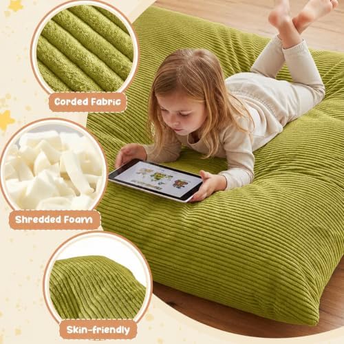 3 in 1 Kids Bean Bag Chair Bed – Foldable Bean Bag to Lounger & Floor Mattress, High-Density Foam Filling Bean Bag, Child Floor Sofa for Reading, Sleeping, Gaming & Relaxation,Green - Image 6