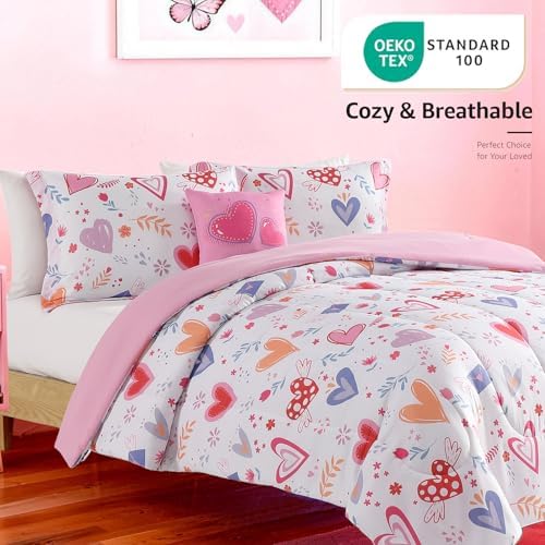 Twin Comforter Set for Girls-3 Pieces Heart Printed Twin Bedding Sets - Image 2