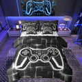 Feelyou Kids Gamer King Comforter Set with Sheets 7 Piece Grey and Black Bedding Set for Boys Teens Decor Gaming Ombre Bed in a Bag Geometric Square Bed Set by Feelyou