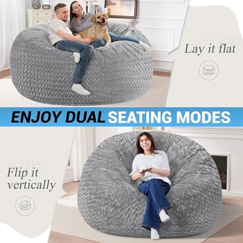 HABUTWAY 6FT Bean Bag Chair,Giant Bean Bag Chairs for Adults,Big Bean Bags with Memory Foam Filled, Large Beanbag Chairs with Chevron Plush Cover-Grey - Image 3