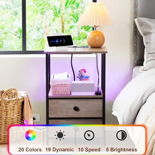 LOAKEKEL Nightstands Set of 2, LED Night Stand with Charging Station - Image 5