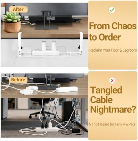 Under Desk Cable Management Tray, 15.7'' Metal Wire Organizer with Clamp, No Drill Desk Cord Rack for Cable Management, Computer Wire Organizer for Office and Home, Sturdy & Scratch-Free - Image 2