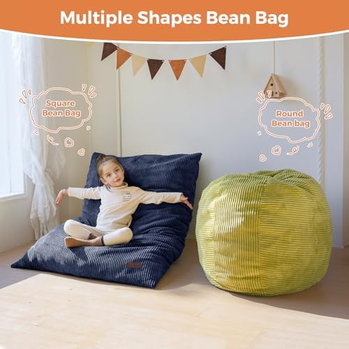 MAXYOYO 3 in 1 Kids Bean Bag Chair, Comfy Floor Sofa with Removed Cover | Convertible Chair Folds from Bean Bag to Lounger, Floor Couch with High-Density Foam Filling, Floor Sofa for Gaming, Navy - Image 3