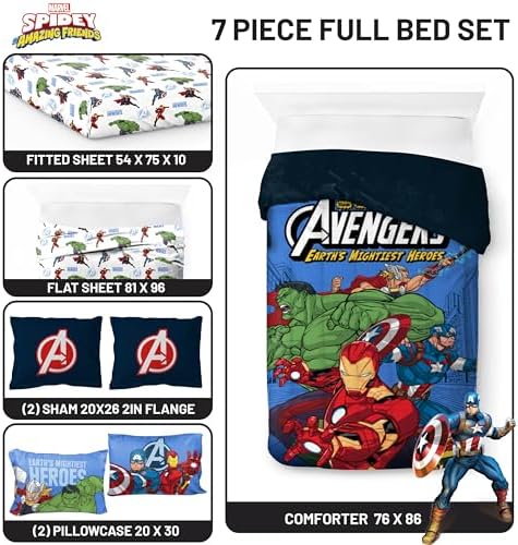 Jay Franco Kids Bed Set, Blue, Avengers, 7 Piece Full - Image 3