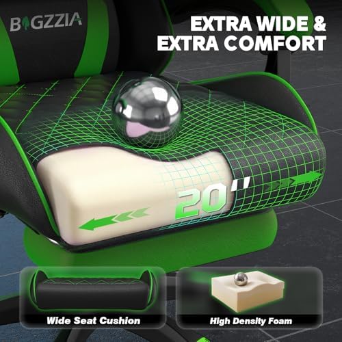 Bigzzia Ergonomic Gaming Chair with Footrest & Breathable PU Leather, Green - Image 4