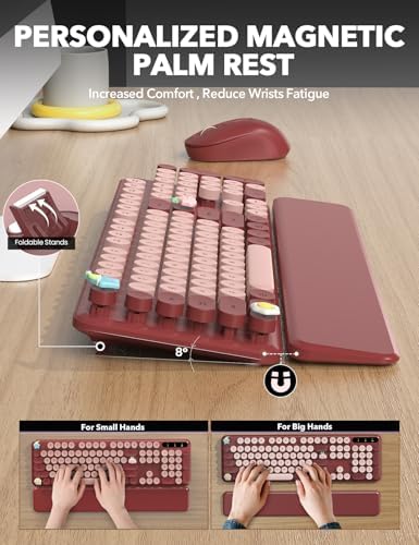 Wireless Keyboard and Mouse Combo, Cute Typewriter, Magnetic Wrist Rest - Image 3