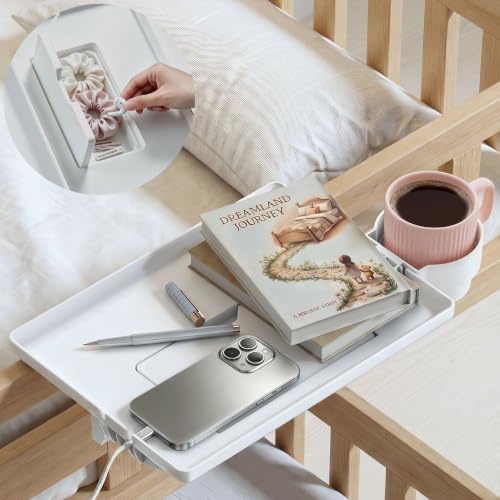 COOL-ANGLE Bedside Shelf, Hidden Storage, Cup Holder, White by COOL-ANGLE