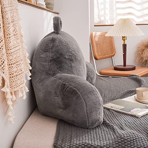 A Nice Night Faux Fur Reading Pillow Bed Wedge Large Adult Children Backrest with Arms Back Support for Sitting Up in Bed / Couch for Bedrest,Gray (Standard) - Image 4