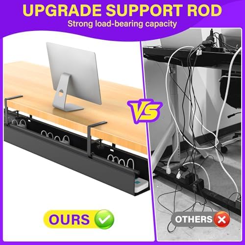 Large Under Desk Cable Management Tray, REFLYING 43.7" Cable Management Under Desk No Drill,Adjustable Clamp Cord Wire Organizer, Cord Hider for Standing Table, Wire Hider for Office,Home (Large) - Image 3