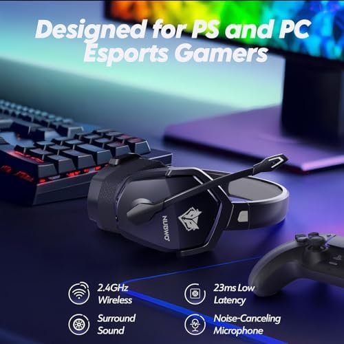 NUBWO Wireless Gaming Headset with Mic for Ps5 Ps4 PC, Zero Interference, 100-Hour Battery All-Day Play, 23ms Sync​ for Fortnite & Call of Duty/FPS Gamers, Triple Mode All Devices Compatible - Gray - Image 2