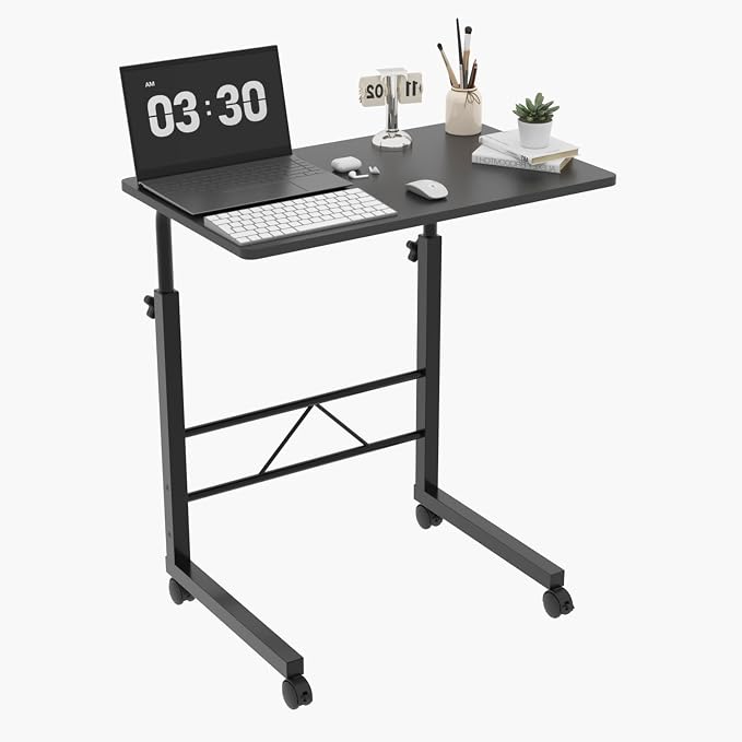 FCH Computer Workstation, Standing Desk Adjustable Height, Small Computer Desk w/Rolling, Sit Stand Laptop Desk TV Tray Computer Workstation for Bed Sofa Hospital Reading Eating, 23.6", Black - Image 6
