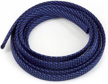 Braided Cable Sleeve, 16.4ft Expandable Mesh Cable Management Sleeve, Wear-Resistant Cord Protectors from Pets No Chew Flexible Wire Sleeving for Audio Video (Blue and Black, 1/4") by ConveniencetoYourLife
