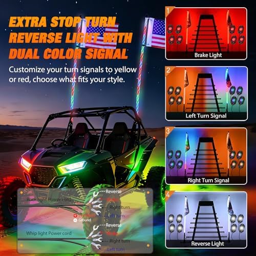 Nilight RGB LED Whip Light 2PCS 4FT with 8 Rock Lights Combo - Image 3
