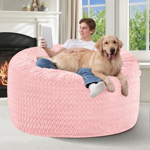 4FT Bean Bag Chair,Giant Bean Bag Chairs for Adults,Big Bean Bags with Memory Foam Filled, Large Beanbag Chairs with Chevron Plush Cover-Soft Pink - Image 4