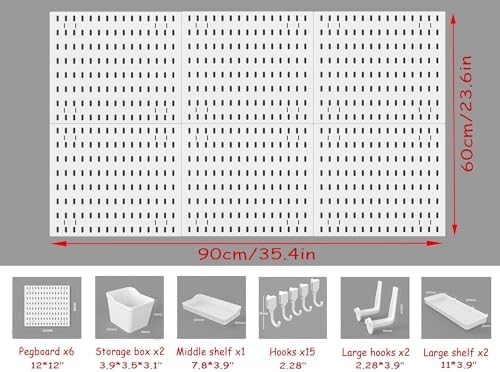 12 * 12in Pegboard Set, DIY Pegboard Combo Kit, Wall-Mounted Storage Organizer, Includes 6 pegboards and 22 Accessories, Suitable for Office, Gaming Room, Kitchen, and Decorative Display (White) - Image 6