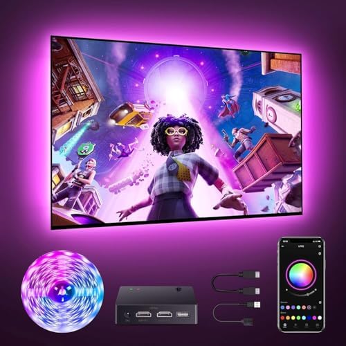 Nexillumi HDMI LED Lights for TV, 32.8ft TV LED Backlight for 70-100 Inch, RGB LED Strip Lights Behind TV, APP Remote Control Music Sync TV Led Lights for Bedroom by Nexillumi