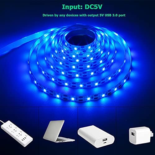 5V USB Blue 460-465nm LED Strip USB Powered 13.12ft/4M(2pcs x 6.6ft) - Image 2