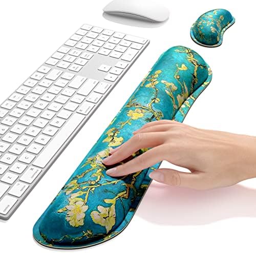 Dapesuom Enlarge Keyboard Wrist Rest, Memory Foam Wrist Cushion for Desk Mats Support, Cute Pain Relief Keyboard Mouse Pad Rests Set with Non-Slip Base for Gaming Laptop Office Computer, Blue Flower - Image 5