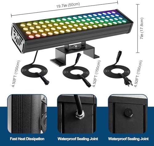 Smart Color Changing Flood Lights Outdoor 360W LED Wall Washer – WiFi App, Voice & Remote Controlled, 2700K-6500K Tunable White, 16M Colors, Linkable Landscape Security Lights (Black) - Image 3