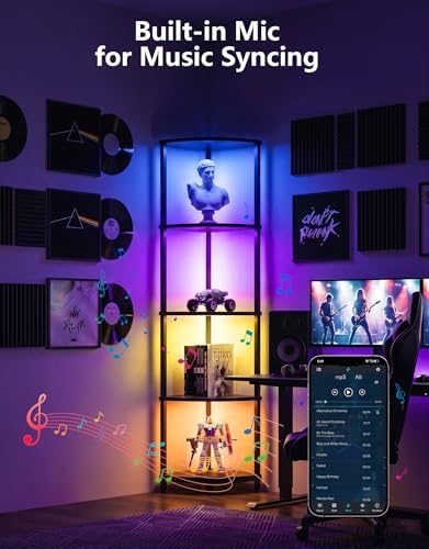 PARTPHONER Corner Shelf with LED Light, 5 Tier Smart Color Changing Floor Lamp with Remote, 62" Display Shelf Bookshelf Narrow Storage Rack Standing Lamp for Living Room Bedroom Home Office Décor - Image 5