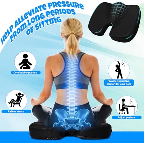 Ergonomic Seat Cushion with Memory Foam for Office Chair, Car Seat, Sciatica & Tailbone Relief, Non-Slip Cushion,Breathable Mesh Cover, Portable Handle - Black - Image 5