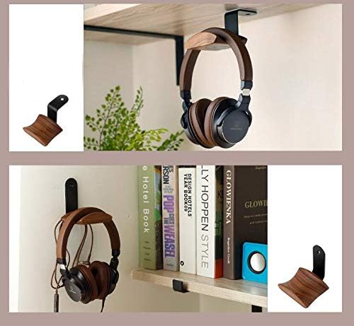 YANGMEI Under-Desk Mount Headphone Hanger Holder Headset Stand Walnut Wood Headphone Rack Hook Desk Tabletop Tape Under-Desk Mount Headphone Hanger Holder for Audio,Studio & Gaming Headphones - Image 4