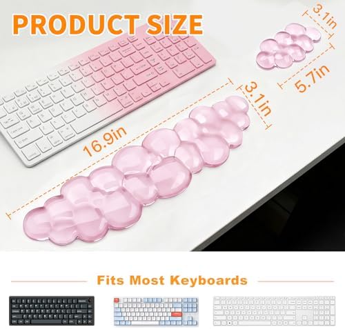 Cloud Keyboard and Mouse Wrist Rest Set, Clear Gel Keyboard Mouse Wrist Rest Support Pad for Typing Pain Relief, Cute Aesthetic Desk Decor Accessory for Home Office Dorm(Pink) - Image 6