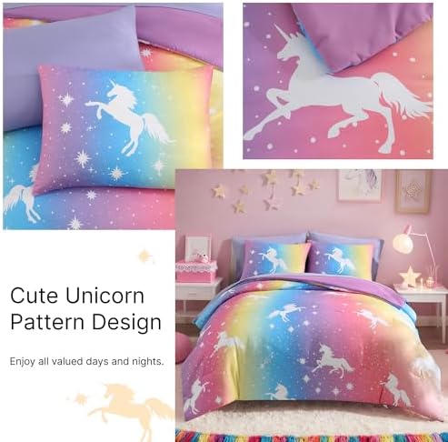 Full Size Comforter Sets for Girls - 7 Pieces Unicorn Full Bedding Set - Image 6