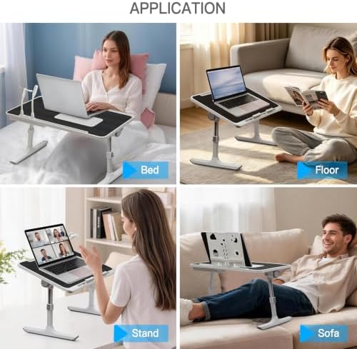 Lap Desk with Cooling Fan, LED Light and USB Port, Adjustable Laptop Desk with Storage Drawer, Foldable Laptop Table for Bed Sofa Work Study, Portable Computer Desk - Image 6