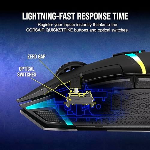 Corsair NIGHTSABRE RGB Wireless Gaming Mouse for FPS, MOBA - 26,000 DPI - 11 Programmable Buttons - Up to 100hrs Battery - iCUE Compatible - Black - Image 5