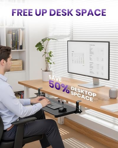 Ergonomic Keyboard Tray Under Desk, 25.6x11.8 Inch Board, Black - Image 6