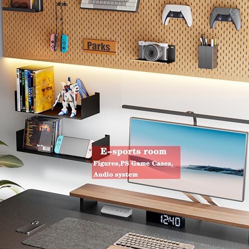 Metal Bali Floating Wall Shelves 15.5&13.8INCH for Storage and Decor Wall Mounted CD DVD&Books Perfume, Make up Storage Shelves Living Room, Bedroom, Bathroom & Kitchen,4P,Black - Image 6