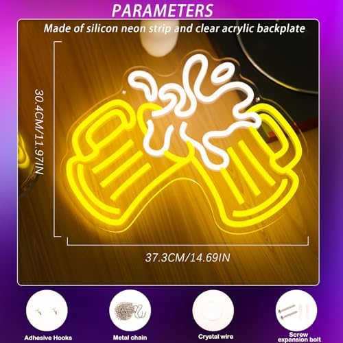 Cheers Beer Neon Sign for Home Bar Pub Man Cave Wall Decor USB Powered - Image 4