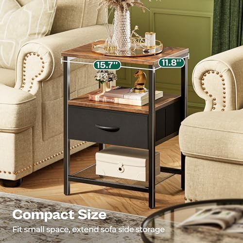 Huuger Nightstand Set of 2, Night Stand with Fabric Drawer, Mesh Shelf - Image 5