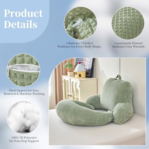 19" Reading Pillow for Bed,U Shaped Arm & Elbow Support,Green Flannel | Backrest Supports Back,U shaped Lap Pillow Cushions Arms,Elbows & Wrists,Soft Flannel for Reading,Gaming,Watching TV - Image 6