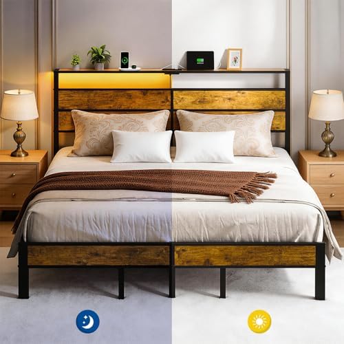 Liians King Size Bed Frame with Storage Headboard, LED Lights - Image 6