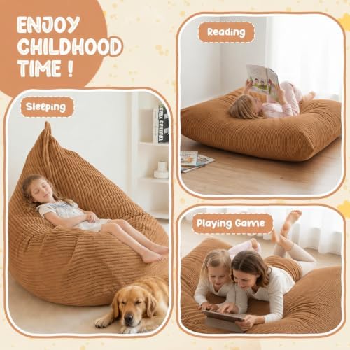 3 in 1 Kids Bean Bag Chair Bed – Foldable Bean Bag to Lounger & Floor Mattress, High-Density Foam Filling Bean Bag, Child Floor Sofa for Reading, Sleeping, Gaming & Relaxation,Brown - Image 6