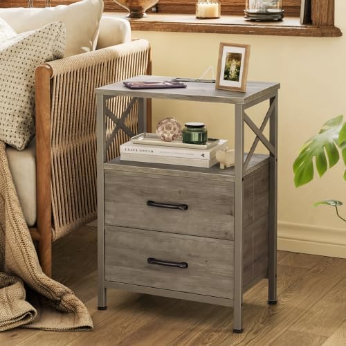 Huuger Nightstand Set of 2 with Charging Station, USB-C Port, End Tables - Image 6