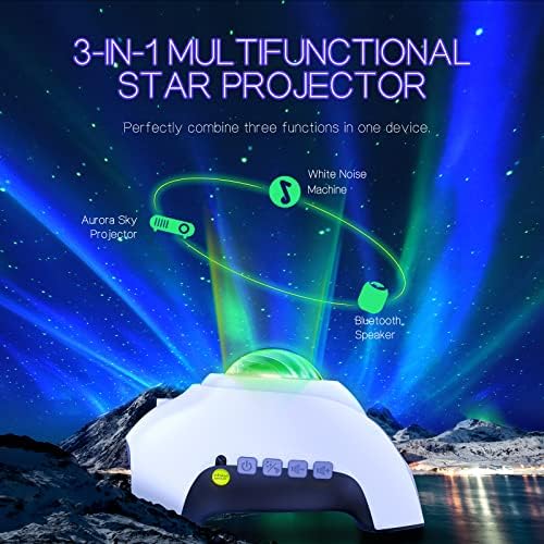 Northern Galaxy Light Aurora Projector with 33 Light Effects, Night Lights LED Star Projector for Bedroom Nebula Lamp, Remote Control, White Noises, Bluetooth Speaker for Parties White - Image 2