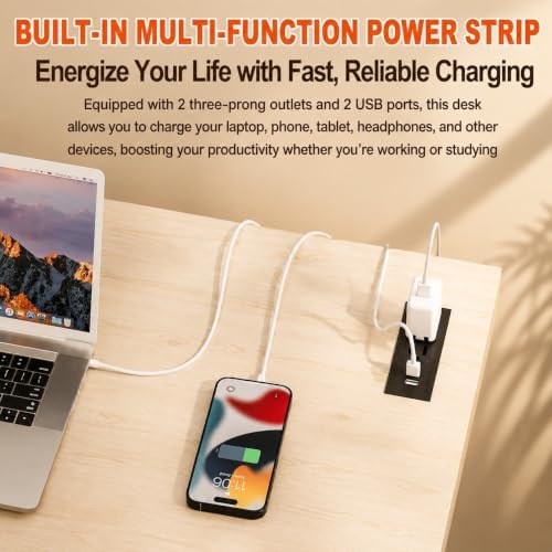 Folding Table Computer Desk - 43.3" No Assembly Folding Desk with Power Outlets & USB Charging Port, Small Desk, Foldable Office Desk, Compact Storage Portable Use for Small Space, White Ash - Image 6