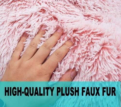 Fluffy Bean Bag Chair for Kids, 2.5FT Round Memory Foam Filled Bean Bag for Teens & Kids, Ultra Soft Faux Fur Fabric Bean Bag Chairs for Playroom, Living Room, Bedroom,Pink - Image 6