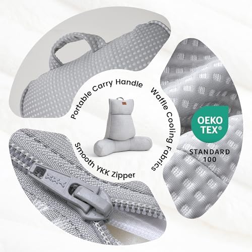Adjustable Firmness Waffle Back Support Cooling Reading Pillow, Gray, 29" - Image 6