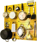 Wall Control Kitchen Pegboard Organizer Pots and Pans Storage Rack Organization Kit with Yellow Pegboard and Black Accessories by Wall+Control