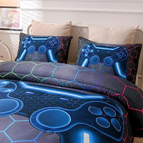 NTBED Game Console Comforter Set for Boys Girls Kids 3D Gaming Geometric Lightweight Microfiber Bedding Sets (Multi, Full) - Image 3